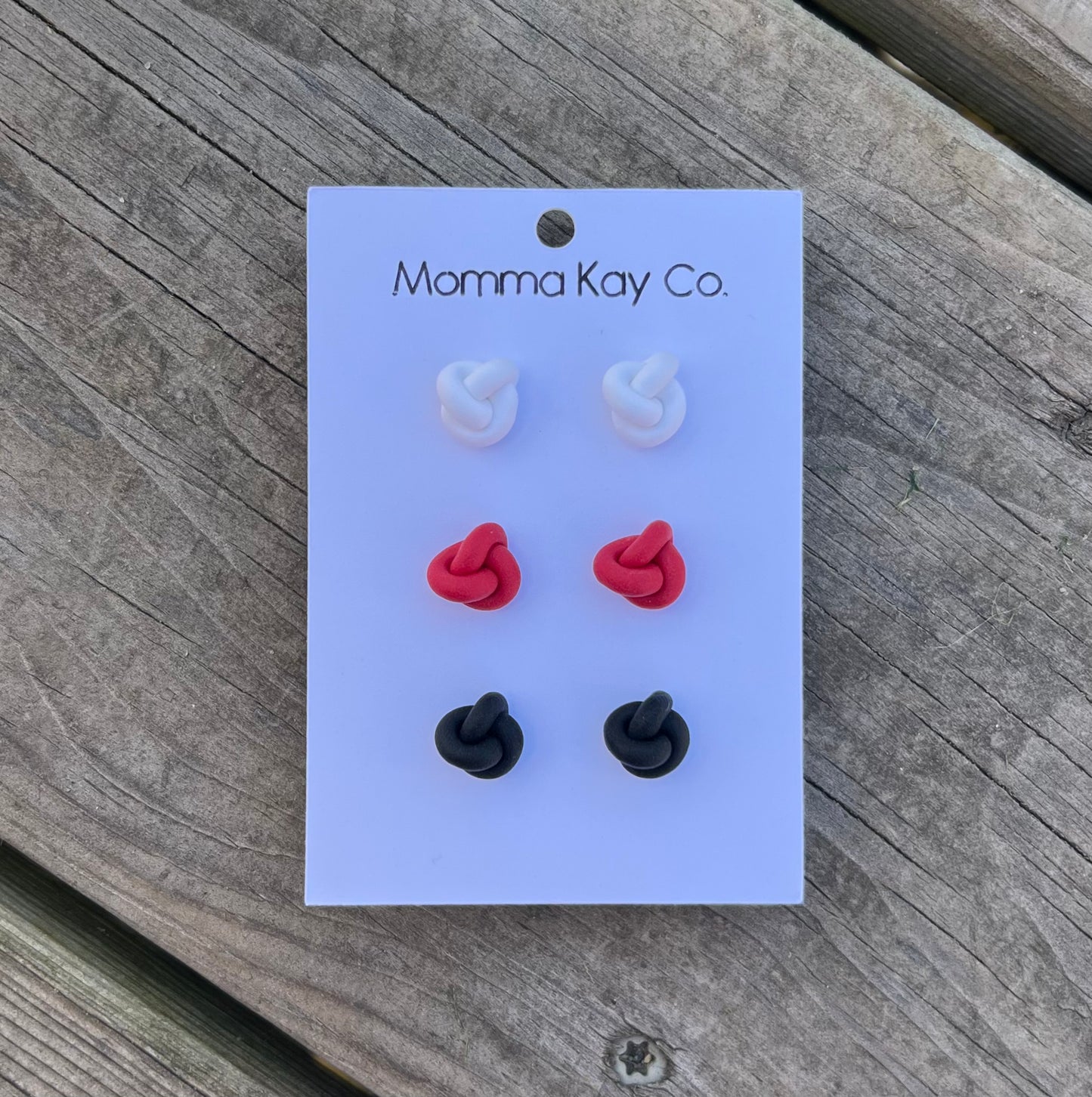 Knotted Stud Pack Basic White Red Black Polymer Clay Earrings