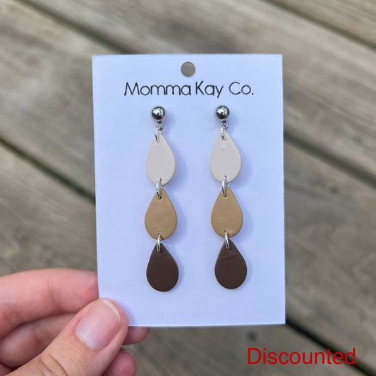 DISCOUNTED Neutral Fall 3 Teardrop Dangle Polymer Clay Earrings