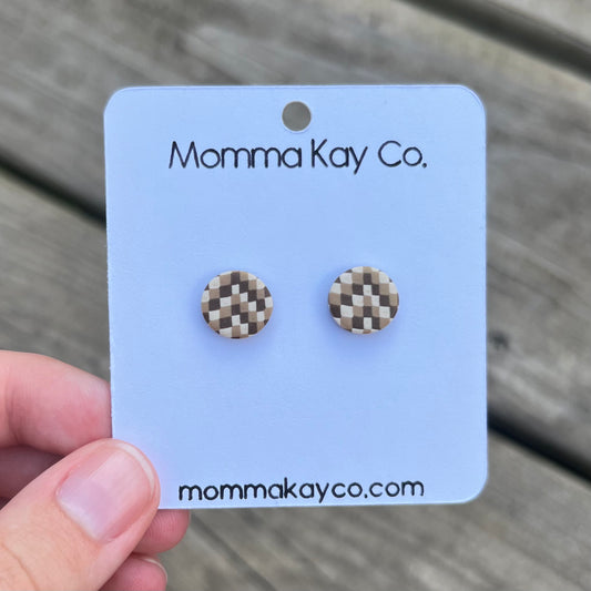 Neutral Fall Chevron Regular Mini Studs Polymer Clay Earrings