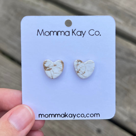 Neutral Fall Mokume Heart Studs Polymer Clay Earrings