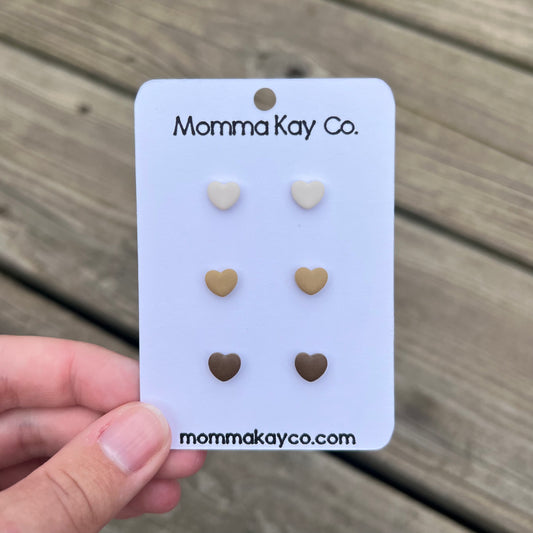 Neutral Micro Hearts Stud Pack Polymer Clay Earrings