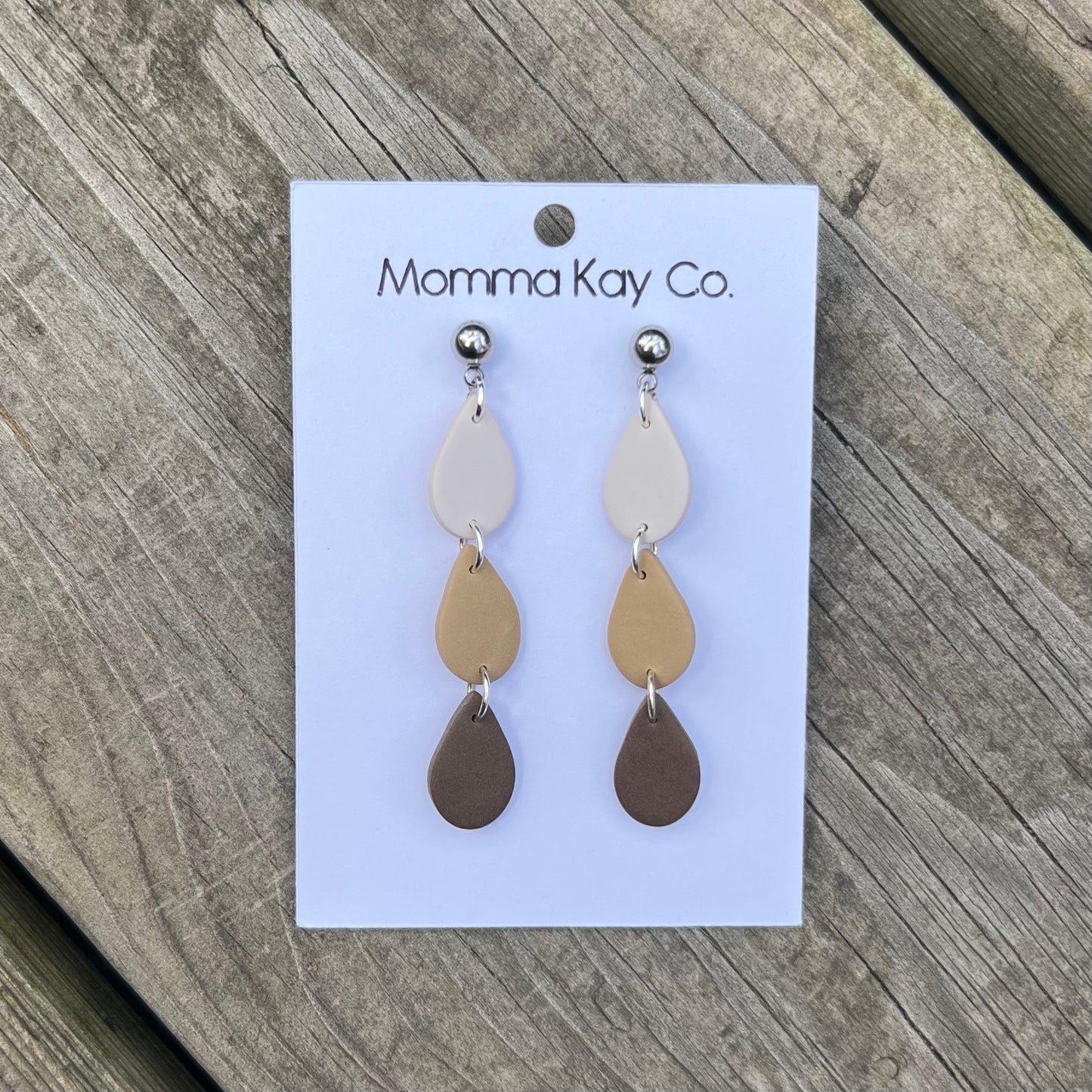 Neutral Fall 3 Teardrop Dangle Polymer Clay Earrings