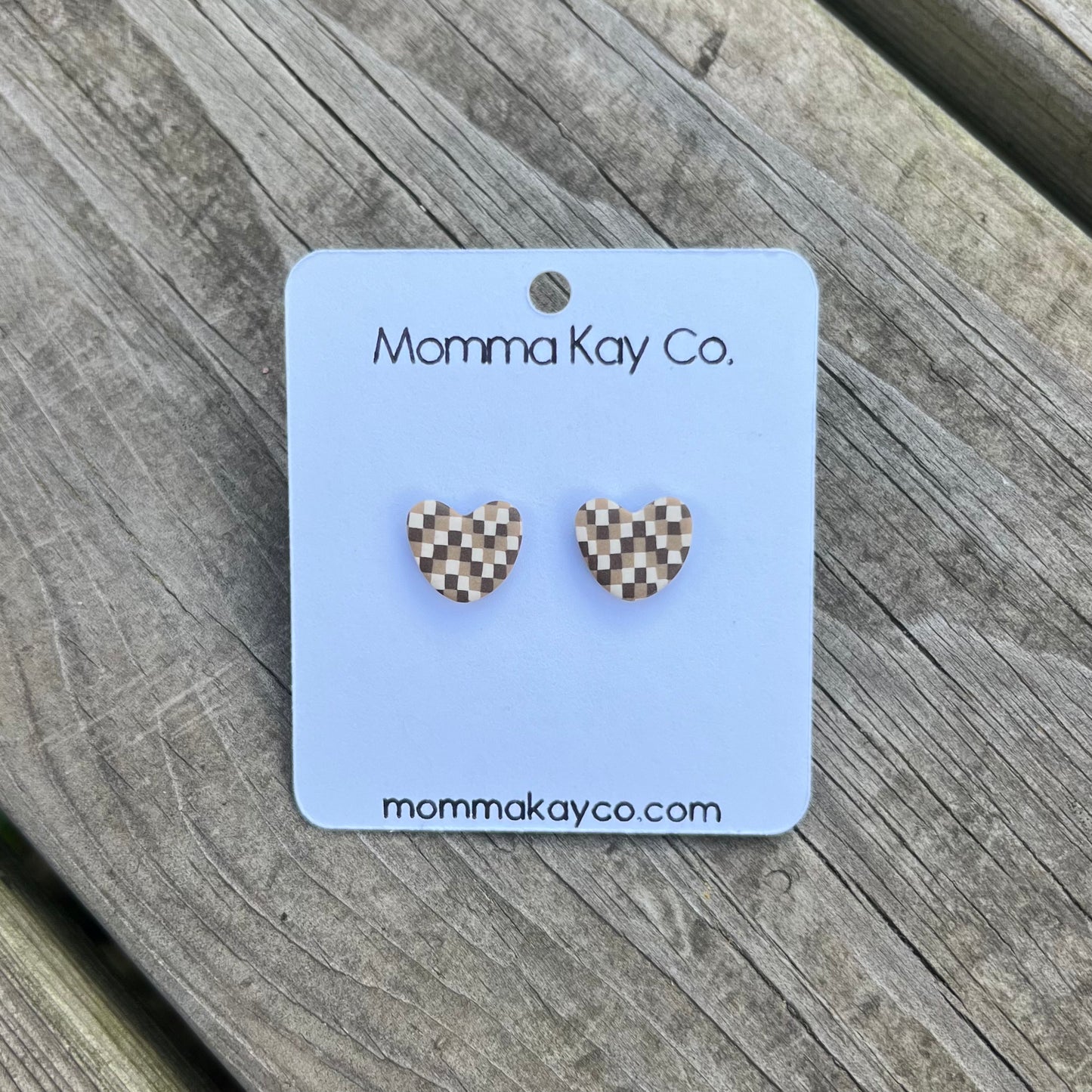 Neutral Fall Chevron Heart Studs Polymer Clay Earrings