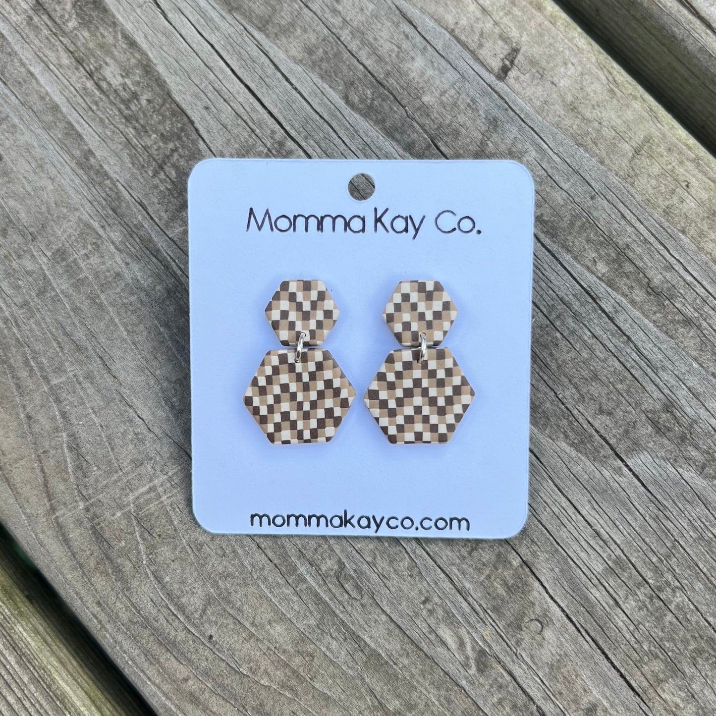 Neutral Fall Chevron Hex Dangles Polymer Clay Earrings