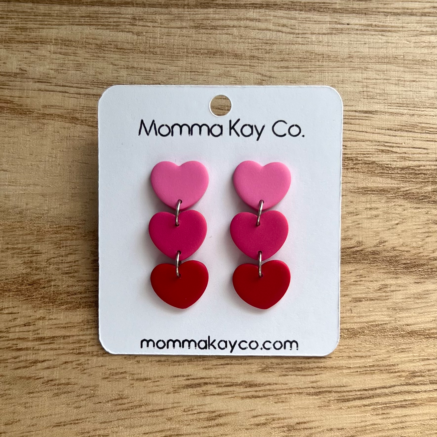 Pink 3 Heart Ombre Dangle Polymer Clay Earrings