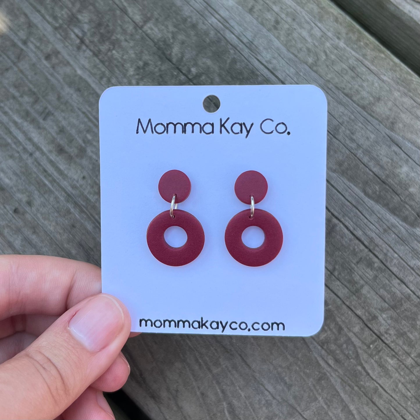 Plain Donut Dangle Red Polymer Clay Earrings