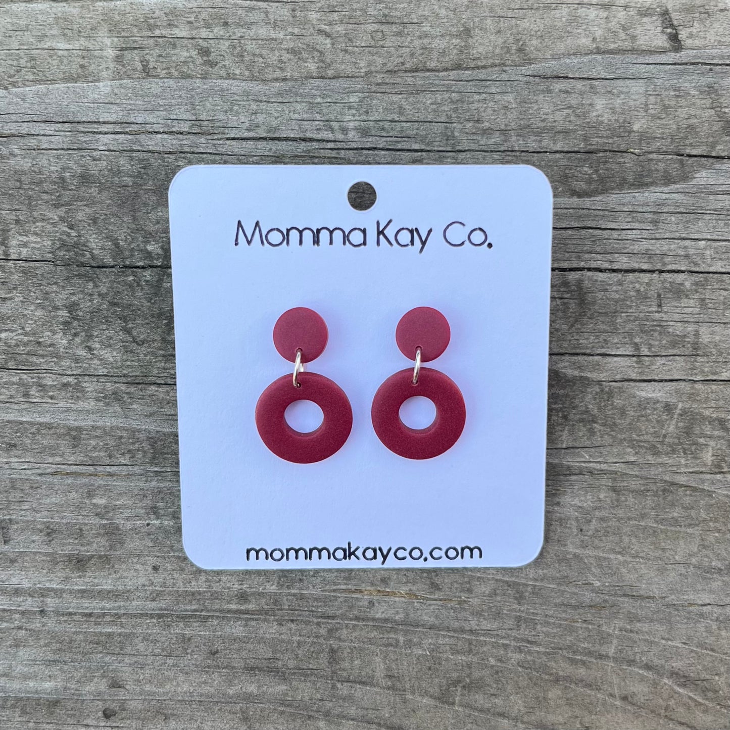 Plain Donut Dangle Red Polymer Clay Earrings