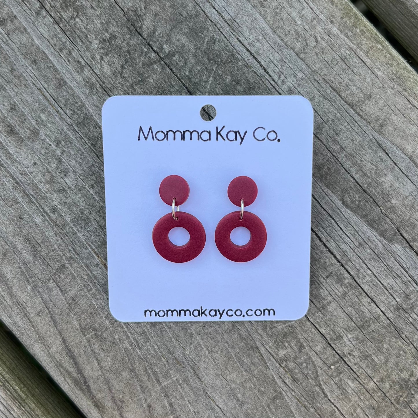 Plain Donut Dangle Red Polymer Clay Earrings
