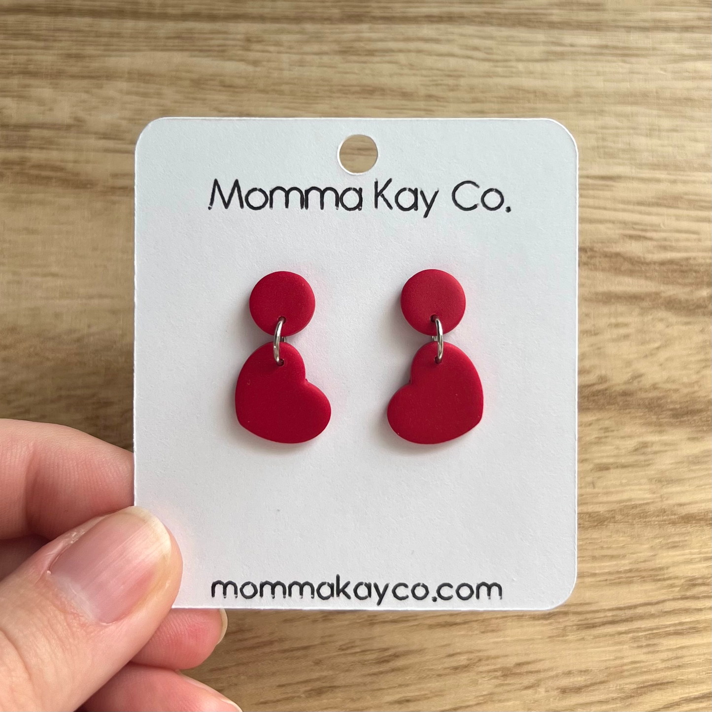 Red Heart Dangle Polymer Clay Earrings