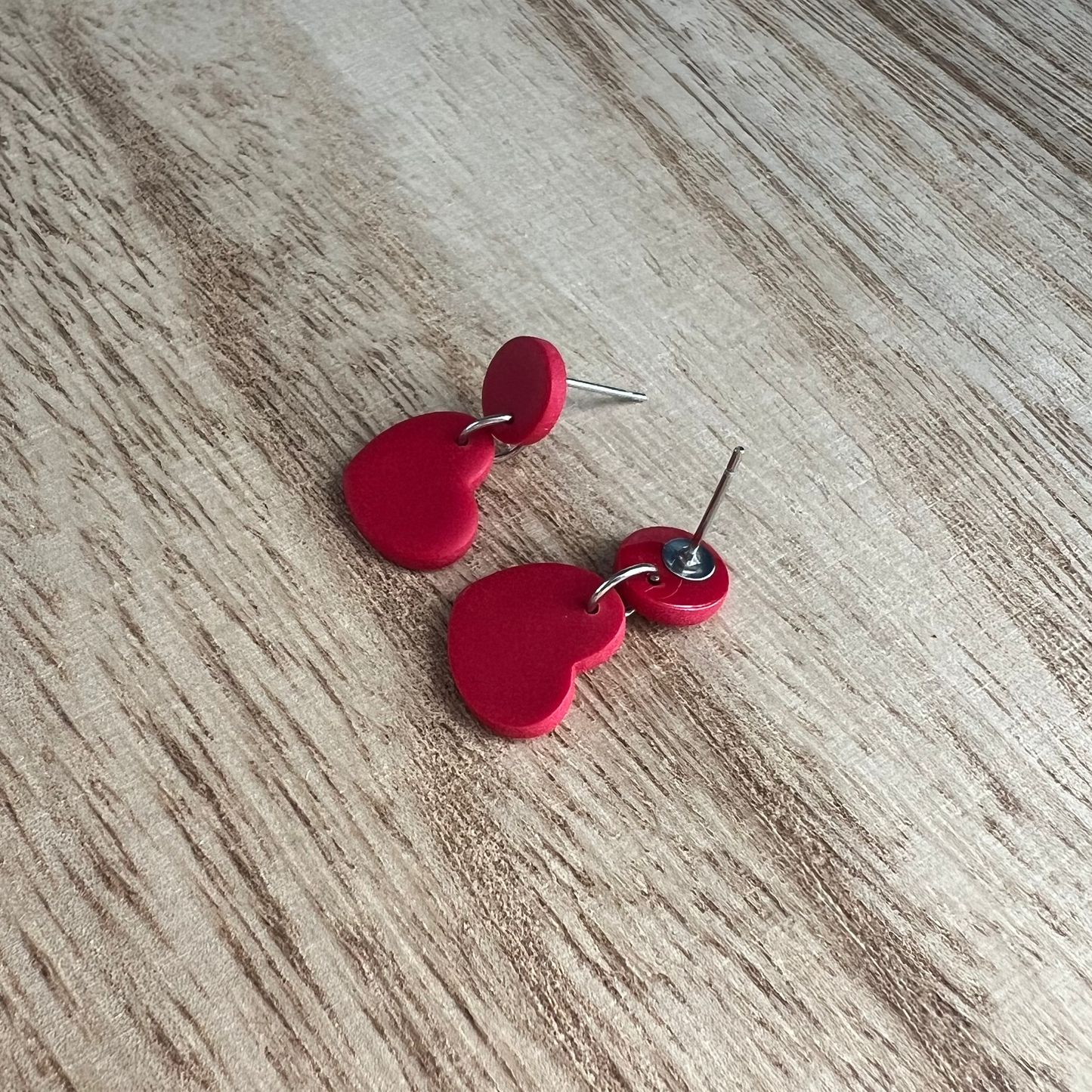 Red Heart Dangle Polymer Clay Earrings