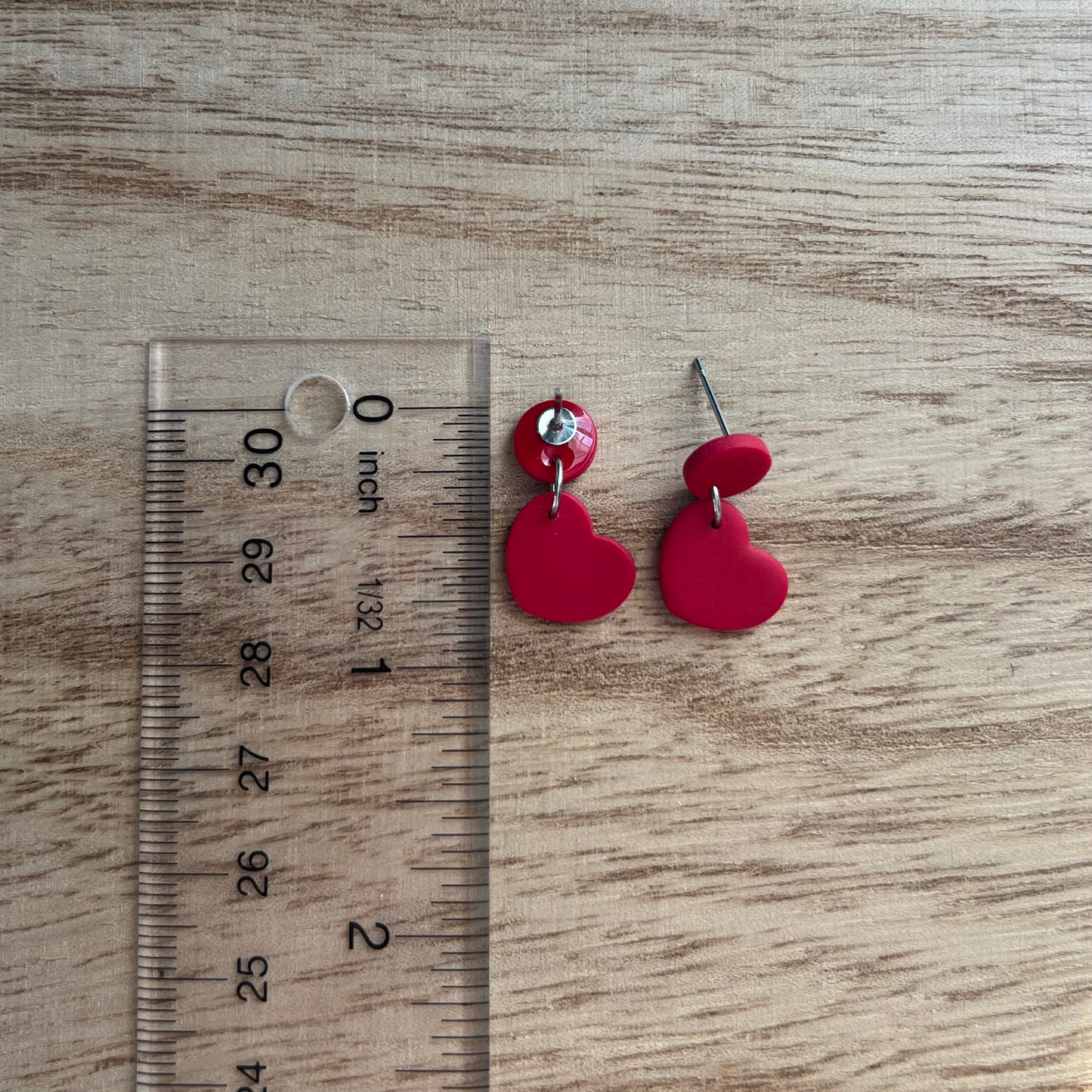 Red Heart Dangle Polymer Clay Earrings