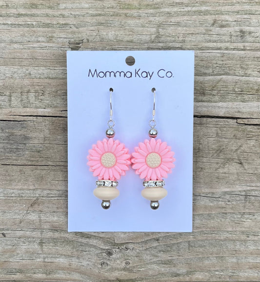 Pink Sunflower Silicone Beaded Earrings (Short)