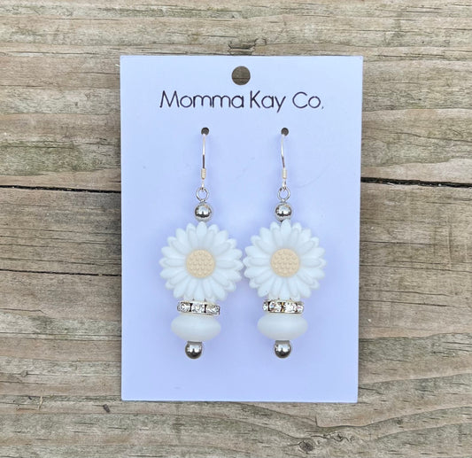 White Sunflower Silicone Beaded Earrings (Short)