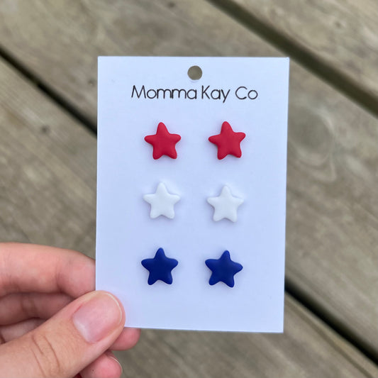 Star Stud Pack Patriotic Red White Blue Polymer Clay Earrings