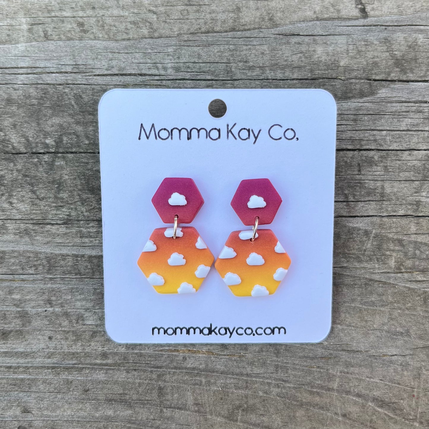 DISCOUNTED Sunset Ombre Cloud Hex Dangle Polymer Clay Earrings