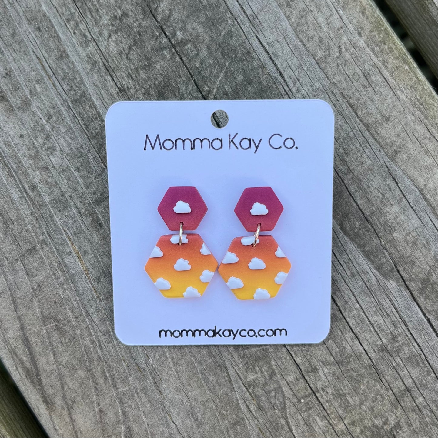 DISCOUNTED Sunset Ombre Cloud Hex Dangle Polymer Clay Earrings