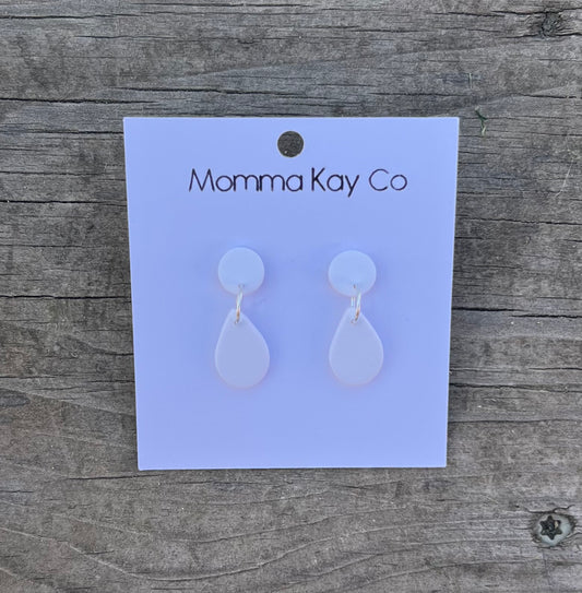 Teardrop Dangle White Polymer Clay Earrings