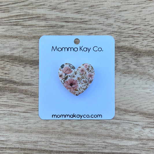 Vintage Floral Heart Magnet Polymer Clay