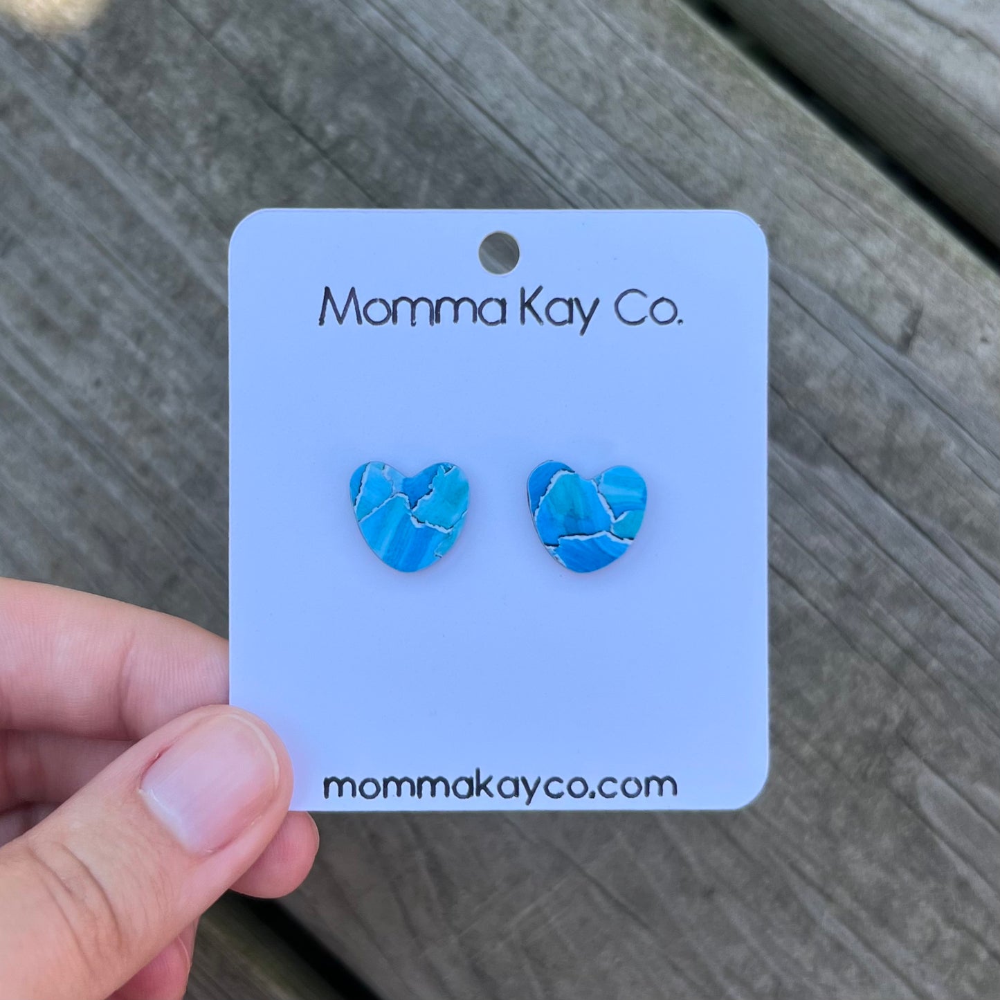 Watercolor Technique #3 Blue Heart Studs Polymer Clay Earrings