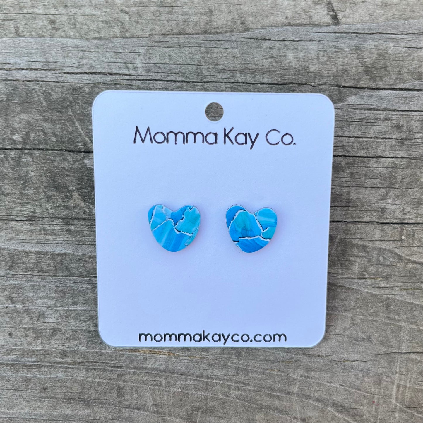 Watercolor Technique #3 Blue Heart Studs Polymer Clay Earrings