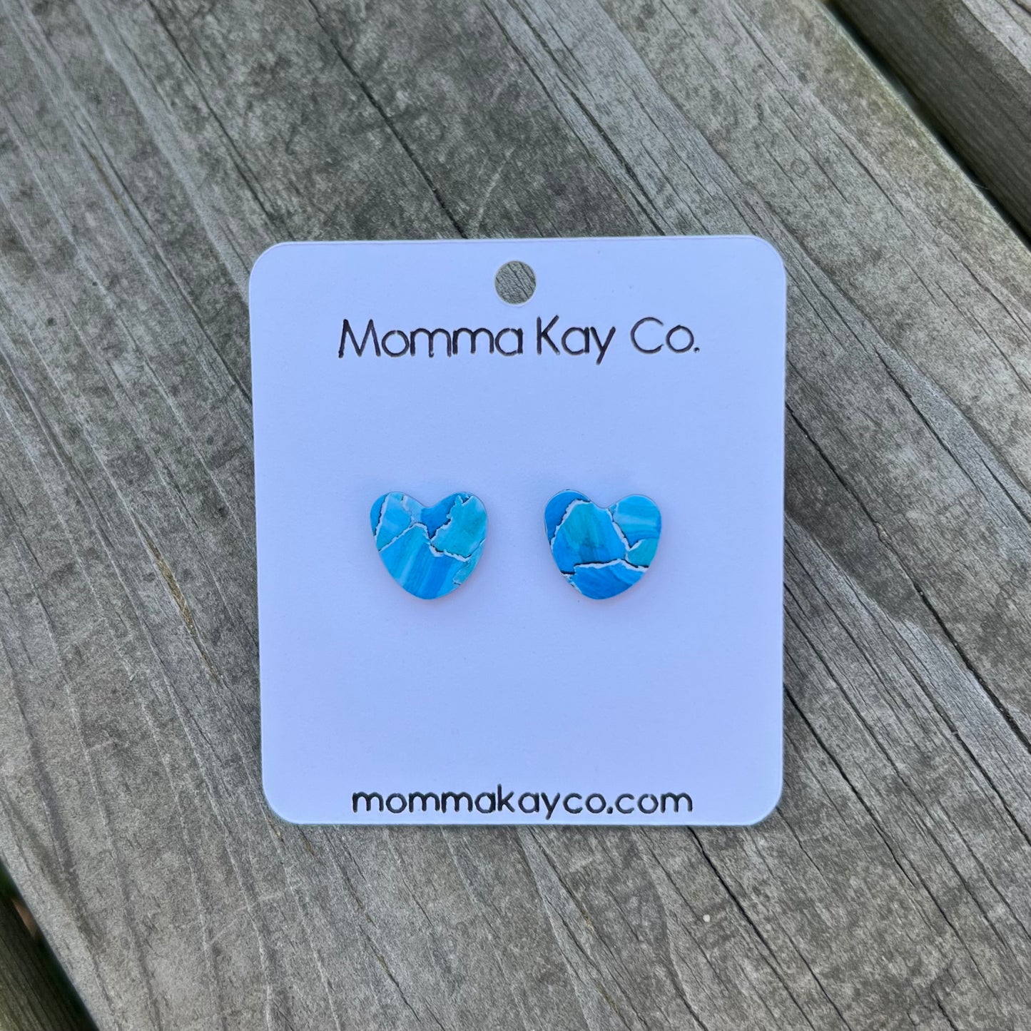 Watercolor Technique #3 Blue Heart Studs Polymer Clay Earrings