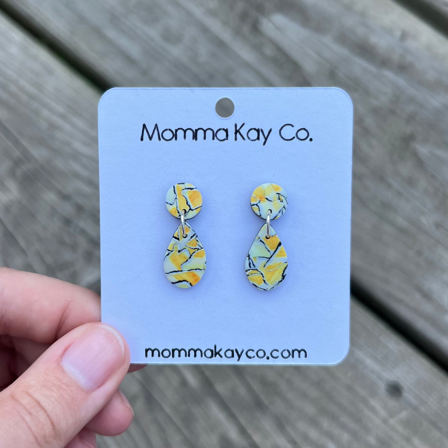 Watercolor Technique #8 Orange And Yellow Teardrop Dangles Polymer Clay Earrings