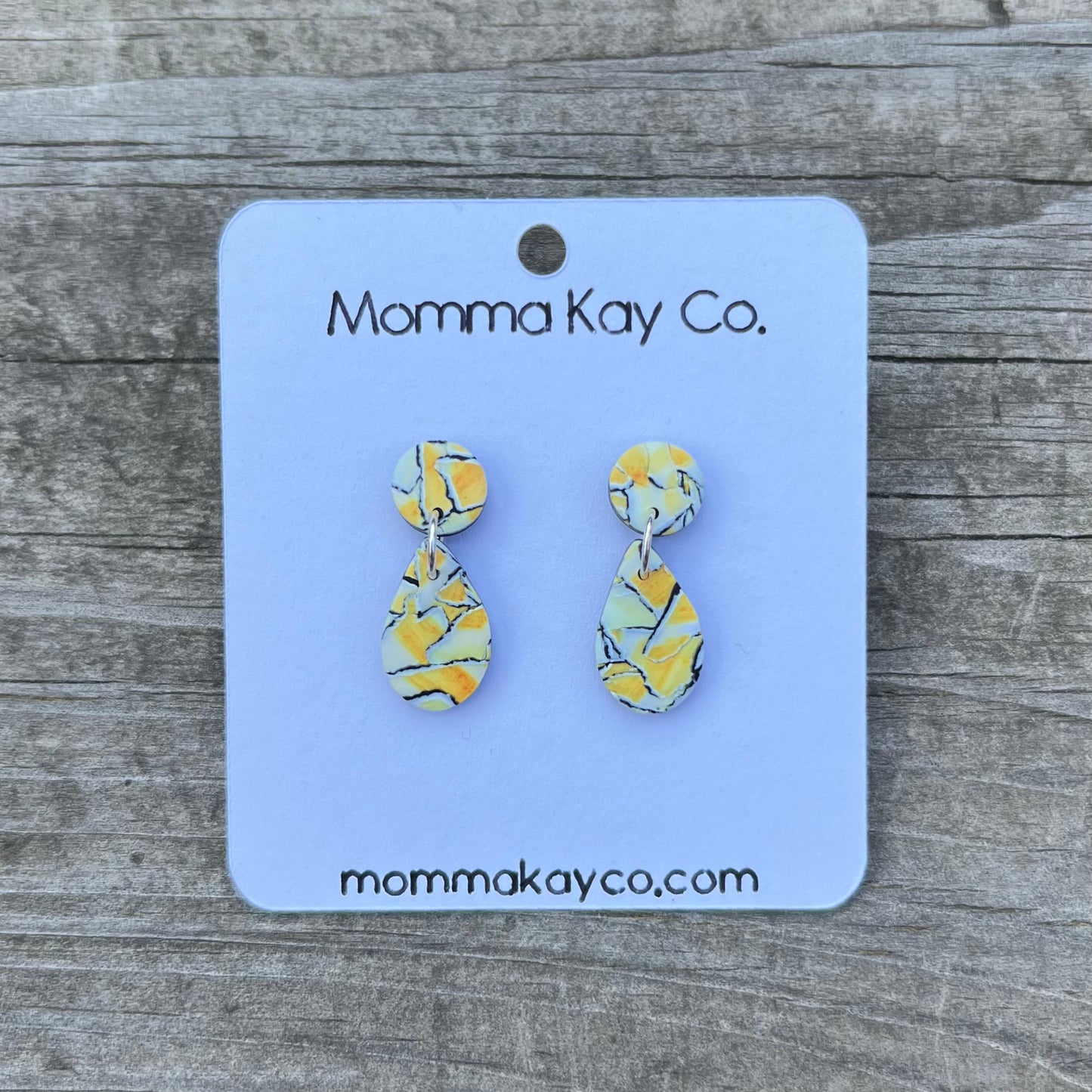 Watercolor Technique #8 Orange And Yellow Teardrop Dangles Polymer Clay Earrings