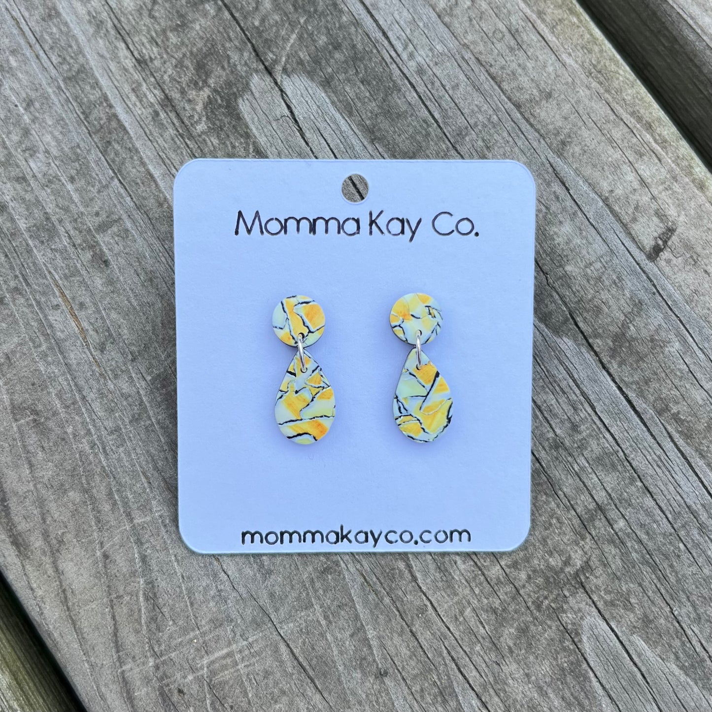 Watercolor Technique #8 Orange And Yellow Teardrop Dangles Polymer Clay Earrings