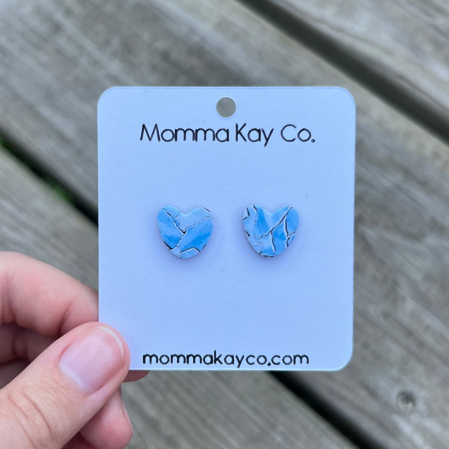 Watercolor Technique Light Blue Heart Studs Polymer Clay Earrings