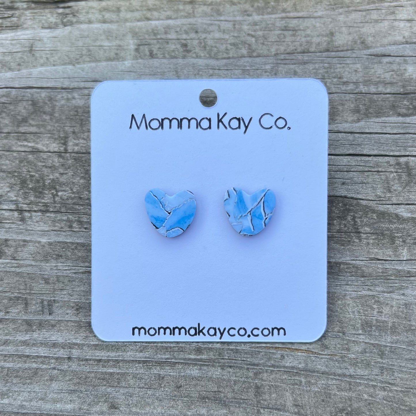 Watercolor Technique Light Blue Heart Studs Polymer Clay Earrings