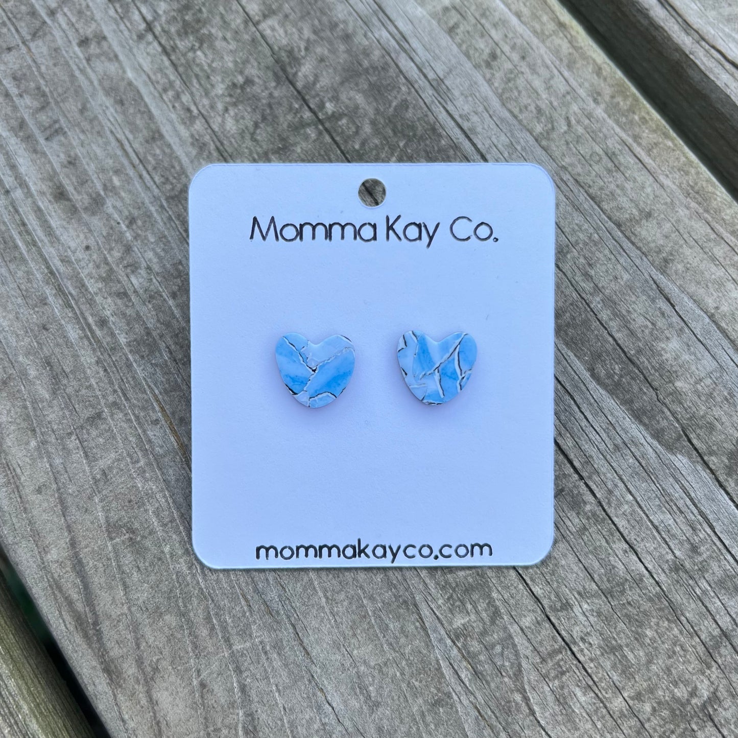 Watercolor Technique Light Blue Heart Studs Polymer Clay Earrings