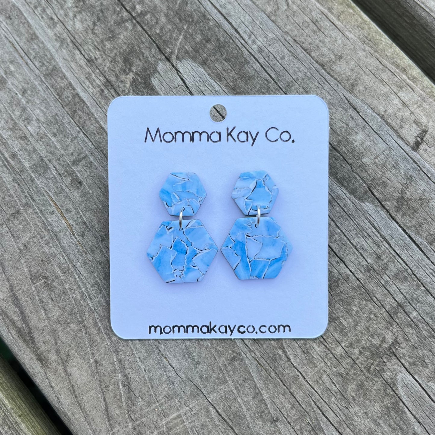 Watercolor Technique Light Blue Hex Dangles Polymer Clay Earrings