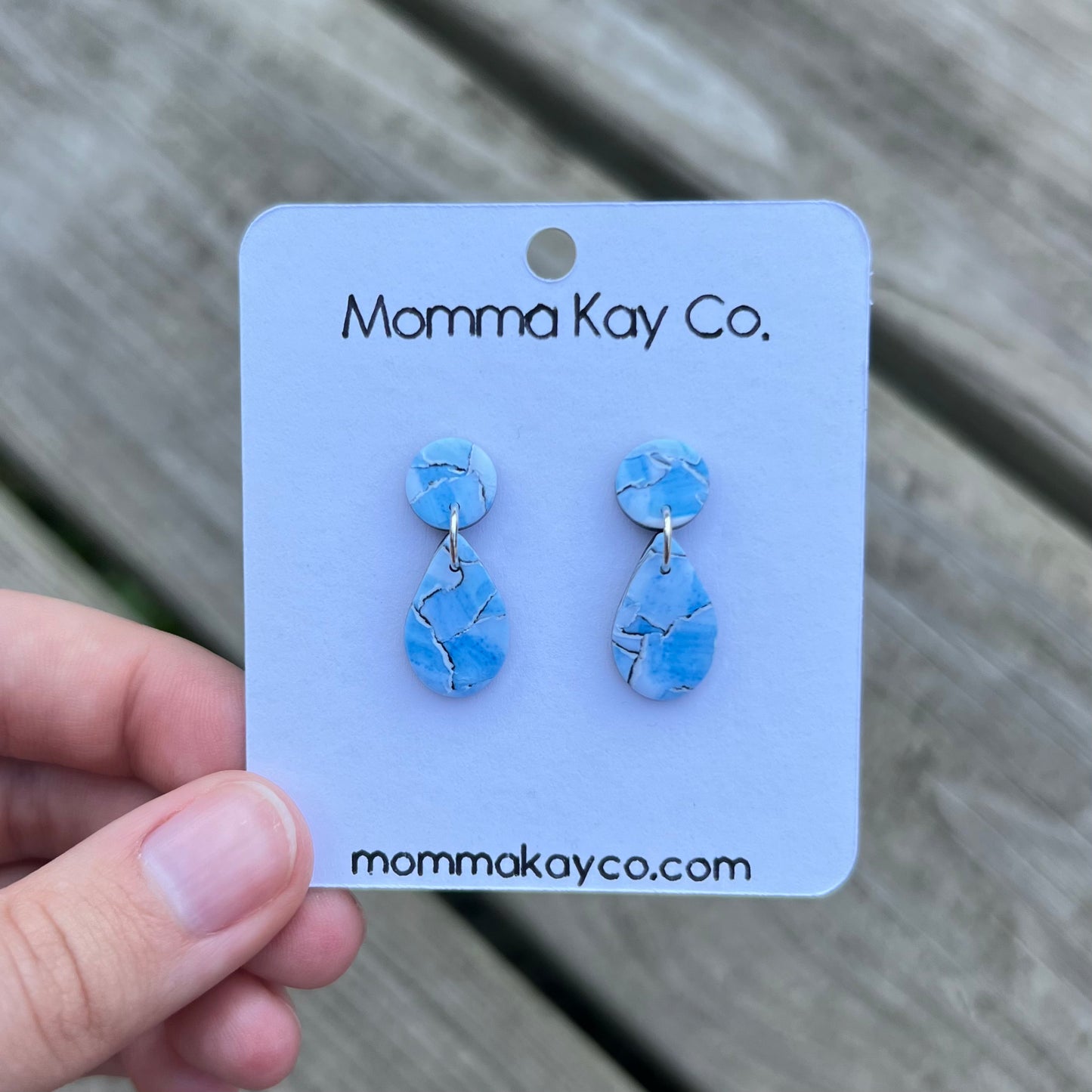 Watercolor Technique Light Blue Teardrop Dangles Polymer Clay Earrings