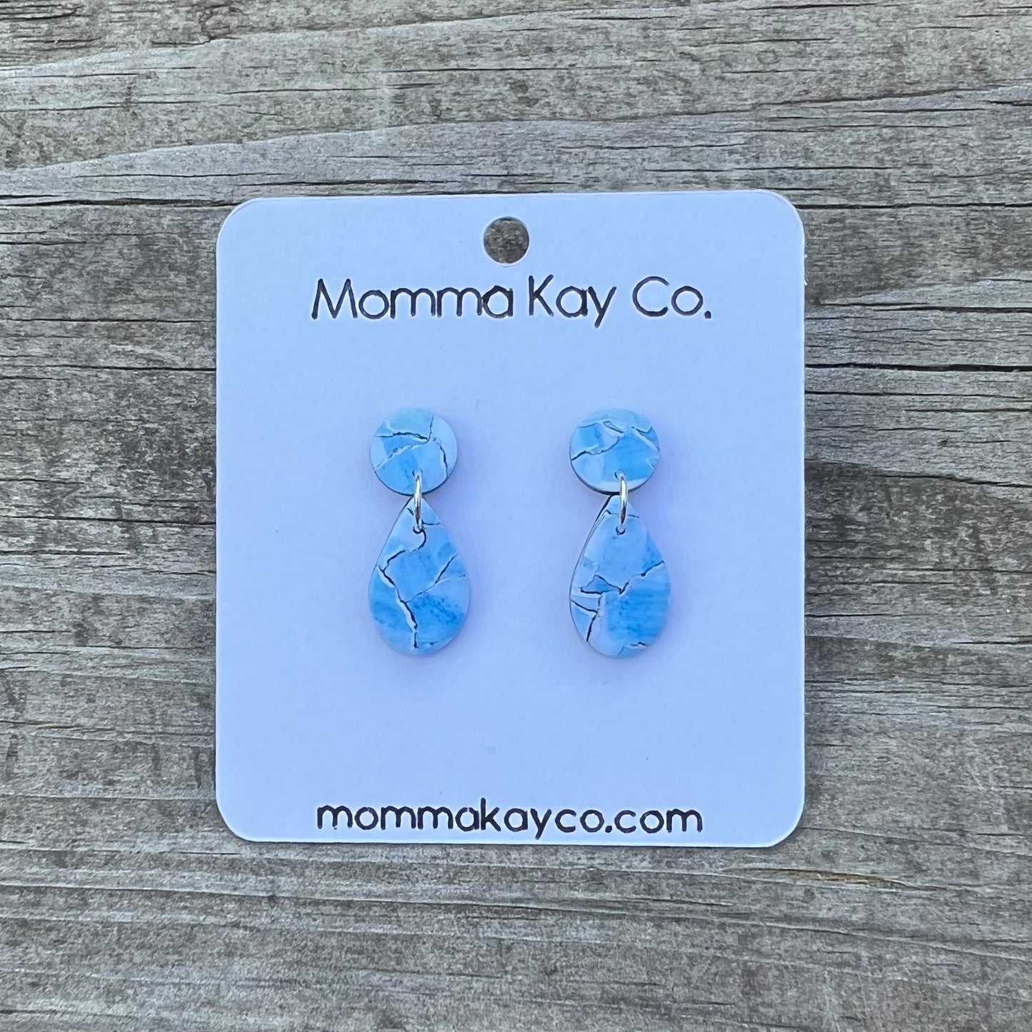 Watercolor Technique Light Blue Teardrop Dangles Polymer Clay Earrings