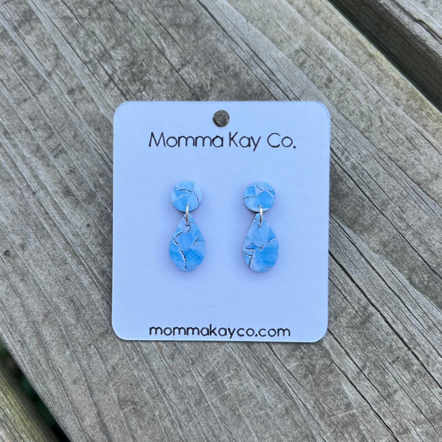 Watercolor Technique Light Blue Teardrop Dangles Polymer Clay Earrings